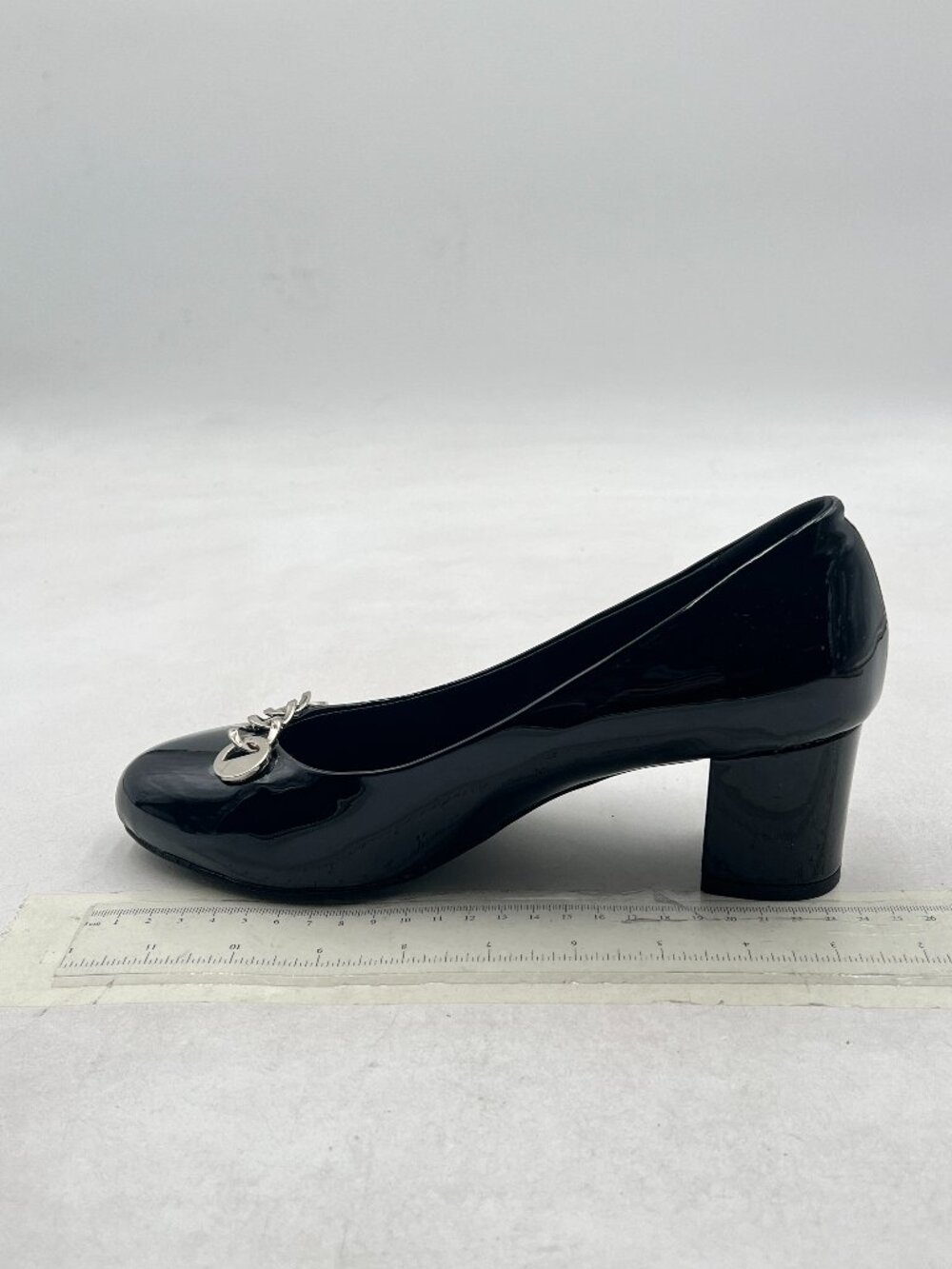 Black  Women Closed Toe Chain Pumps Block Low Heel Loafers Comfortable Shoes